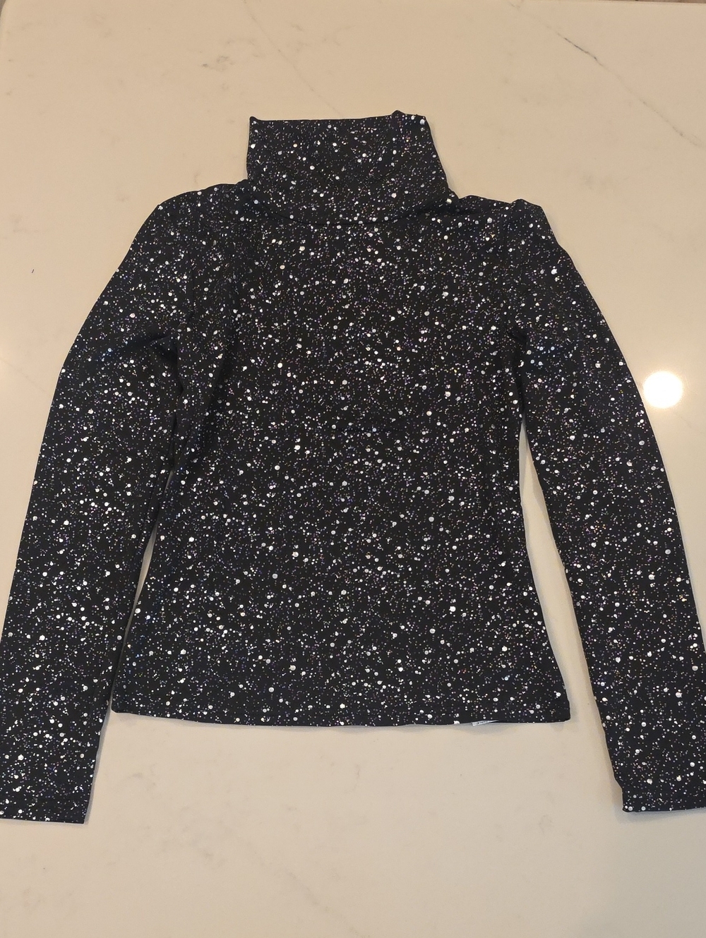 NWOT Sparkle Turtleneck Long Sleeve Top - Black with Silver Speckle